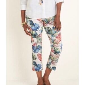 Chico's Tropical Print Crop Pants Cream Multicolor Size 8